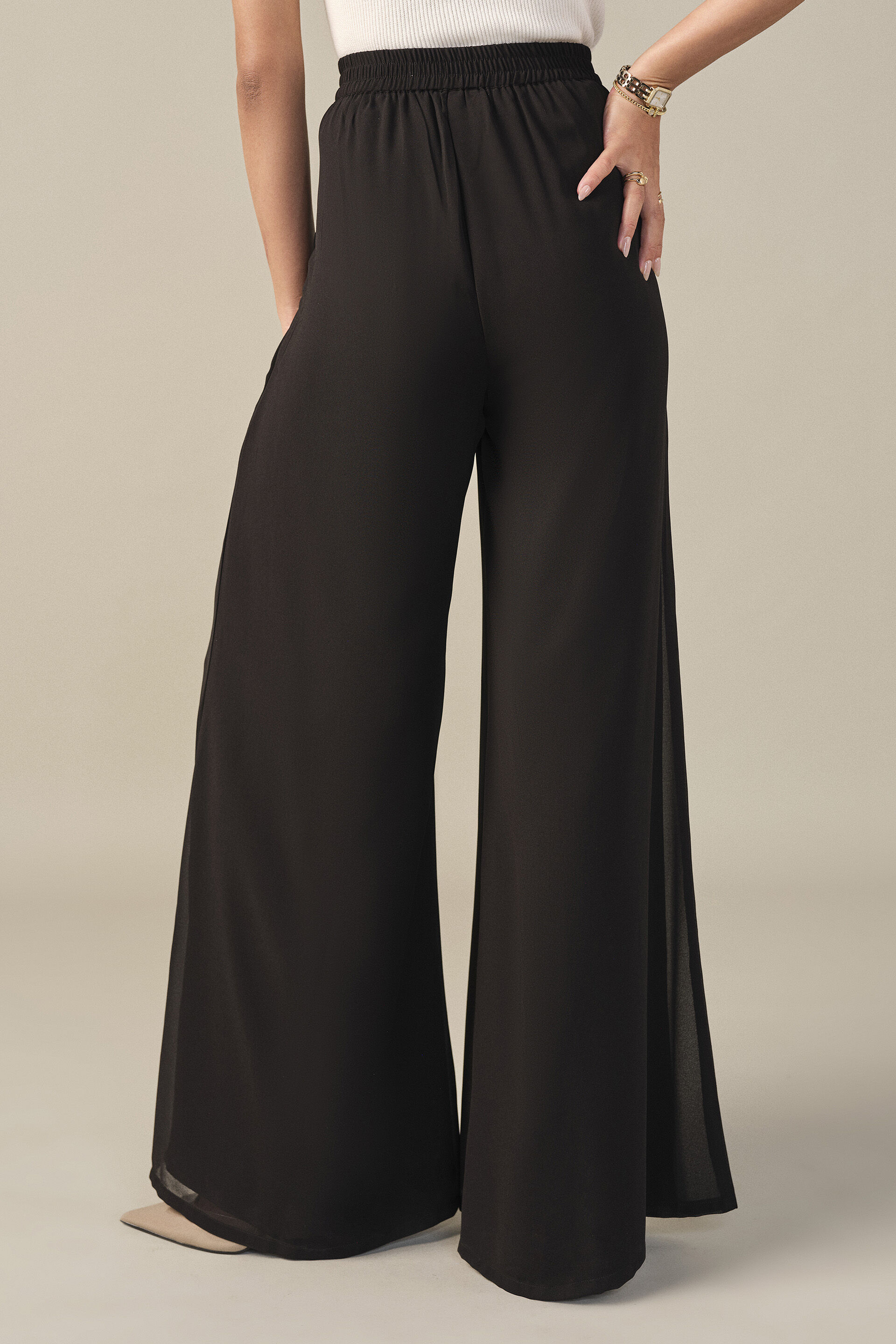 Flared Trousers in Black, Black, image 4